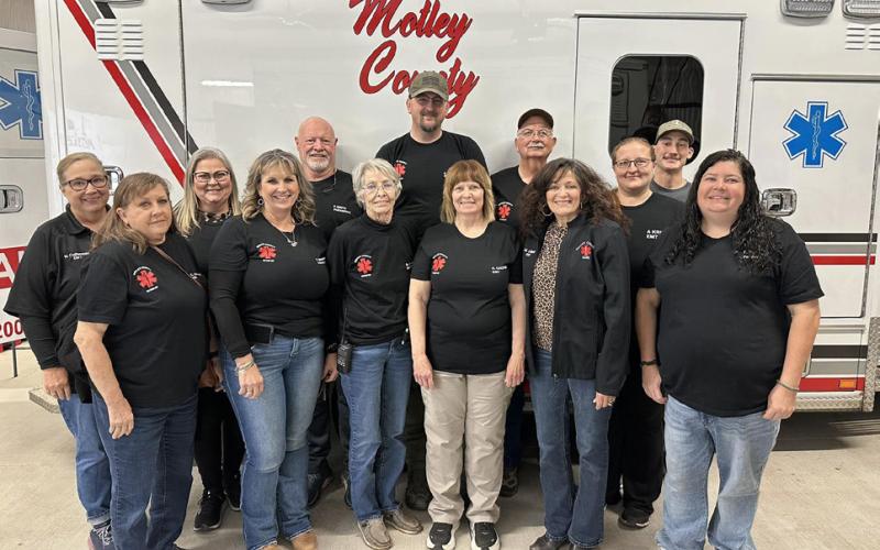 MOTLEY CO. EMS At this month’s meeting of the Motley County EMS the group recognized Pat Smith for 25 years of service. They also congratulated Michael Cotherman on completing her first year with the service and welcomed EMT Brett Homer of Roaring Springs to the Motley EMS team. | COURTESY PHOTO