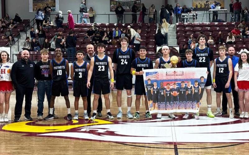 BI-DISTRICT CHAMPS The Valley Patriots varsity boys basketball team won their bi-district playoff game earlier this week, defeating O’Donell 63-34.They advance to the Area round and will face the Borden County Coyotes Friday night at Lubbock Cooper Liberty. | COURTESY