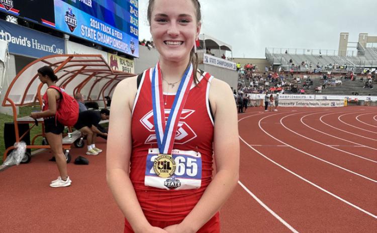 STATE CO-ATHLETE Silverton’s Brenna Francis was named the 1A Co-Athlete of the State Track Meet (with Springlake-Earth’s Taytum Goodman). She was the State champion in long jump, State champion in triple jump and State Runner-up (2nd place) in 100 meter hurdles. | MACKIE LAND / PRESS PASS SPORTS PHOTO