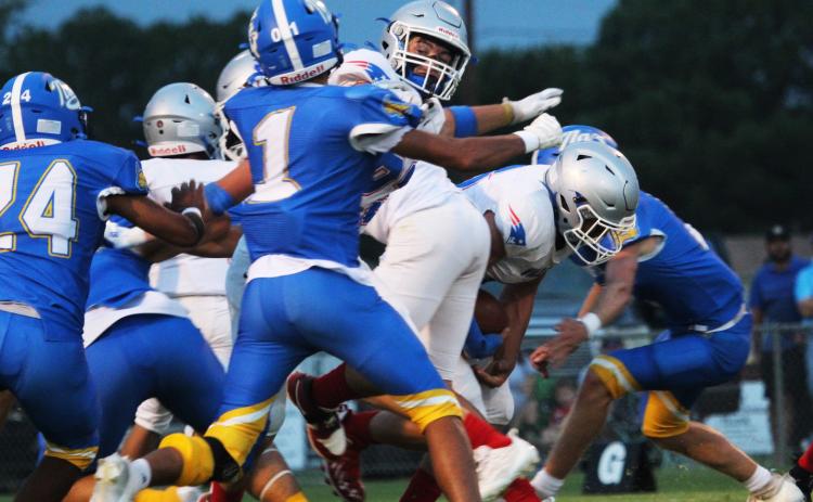 VALLEY FALLS The Valley Patriots took a tough loss at home Friday night losing to the Nazareth Swifts 57–8. | SHADI BUCHANAN PHOTO
