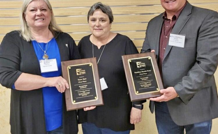 WEST TEXAS PRESS ASSOCIATION 2021 Sweepstakes winners are (from left) Barbara Brannon, editor, and Kay Ellington, publisher, The Texas Spur, and Grant Lengefeld, publisher, Hamilton Herald-News. Not pictured is Division B winner Levelland-Hockley County News Press. | HAMILTON HERALD-NEWS