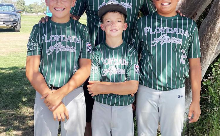 ALL STARS Silverton Little League players and Coach Lorenzo Rodriquez competed last week in the District 38 All Star Tournament, playing on the Floydada team. Players, from left, are Dillon Martin, Slade Martin, Gabino Rodriguez, with Coach Rodriguez in the back. | COURTESY PHOTO