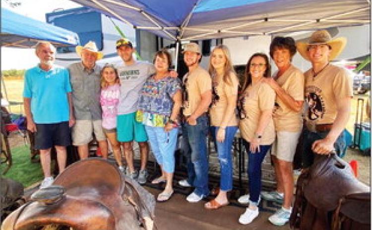 SCHWEITZER STORIES The Schweitzer crew that celebrated the 99th anniversary of H.H. Schweitzer’s saddle making at the 100th Anniversary of Dickens-Motley County Old Settlers Reunion &amp; Rodeo were, from left, Randy Moss, Mike Schweitzer, Marina Schweitzer, Reese Gregory, Sharon Schweitzer, Tanner Reynolds, Bentley Hunter, Reagan Barber, Marnel Moss and Tyler Reynolds. | COURTESY PHOTO