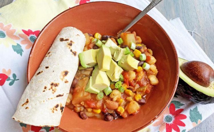GOSH, IT’S GOULASH! A vegetable base makes this hearty concoction a rich, spicy main dish for the summertime table. | ANGELINA LARUE PHOTO