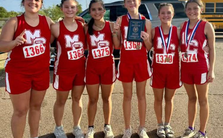 The Motley County Junior High girls were the runners up at the district track meet in Guthrie onTuesday, Oct. 13. Adaylyn Roys finished in 5th place, Zaylee Wilkerson finished in 6th, and Morgan Paul finished in 10th. | COURTESY PHOTO