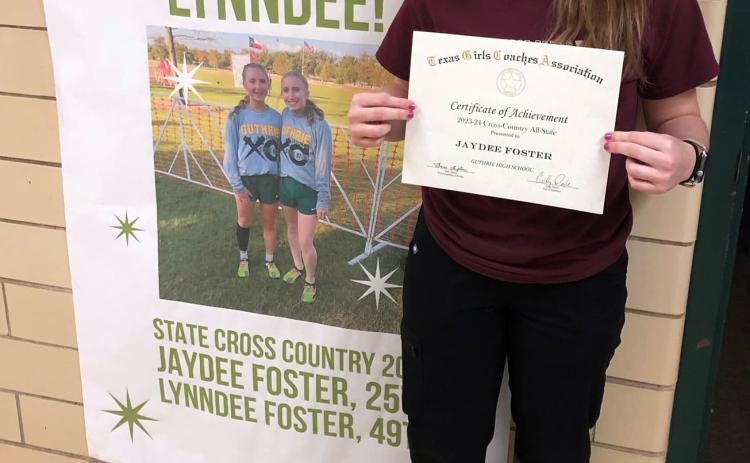 GUTHRIE HONOR Congratulations go to Jaycee Foster for earning the Texas Girls Coaches Association 1A Girls All-State award for cross country. | COURTESY PHOTO