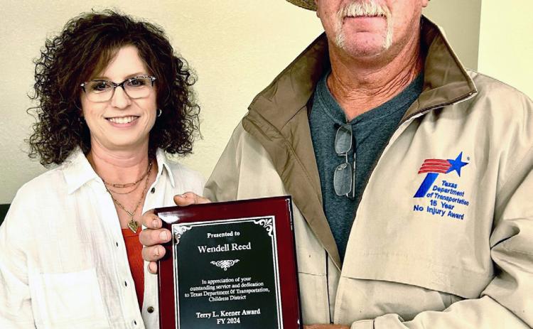 Congratulations were extended recently to the 2024 Terry L. Keener Employee of the Year recipient for Briscoe County,Wendell Reed, who works in Briscoe County Maintenance and serves as their maintenance crew chief. | COURTESY PHOTO