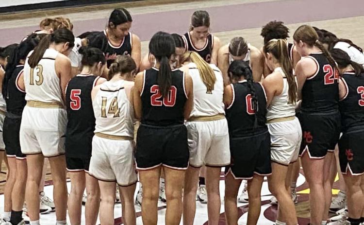 LADY MATS PLAYOFF The Motley County Lady Matadors varsity girls basketball team took a tough bi-district playoff loss to the O’Donnell Lady Eagles (shown here with the Lady Mats) 50-22 Monday night at Lubbock Roosevelt. | COURTESY PHOTO