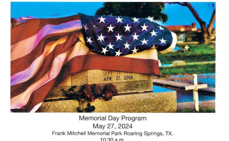 Memorial Day program slated for May 27 in Roaring Springs