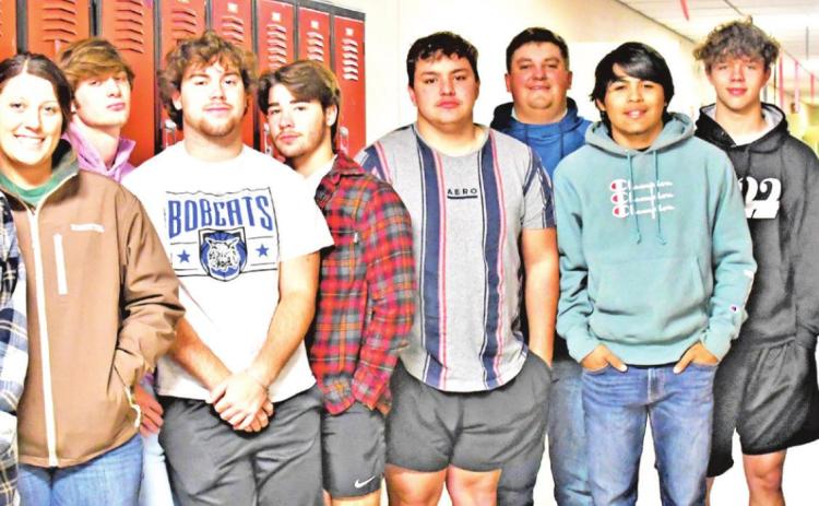 MOTLEY SENIORS GOING TO COLLEGE Twelve of the Motley County High School senior class have received acceptance notifications from the colleges of their choice. From left: Ashton Quilimaco, Trace Osborn, Andrew Stafford, Hadleigh Halsell, Jace Martin, Kason Degan, Wyatt Perryman, Nikolaus Delacruz, Tyne Marshall, Braxton Salazar, Demitric Sims, and Jacob Richards. Not pictured Damien Perez. | COURTNEY MENDOLA