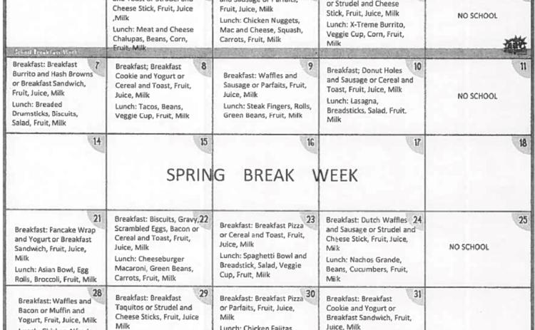 Motley County ISD breakfast/lunch menu