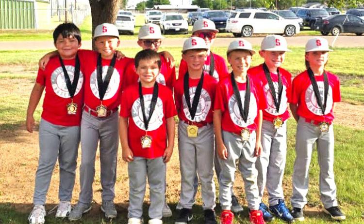 Silverton Coach-Pitch took 1st place last week in the Floydada Little League baseball tournament for the second year in a row. Back row: Remmy Valdes, Sawyer, Bowen Beedy, Creed Cogdell; front raaow: Romeo Valdes, Gatlin Wilson, Barrett Brock, Kreese Burson, Knox Mullins. | COURTESY PHOTO