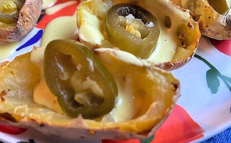 Potato skins go well with Cheezy Sauce