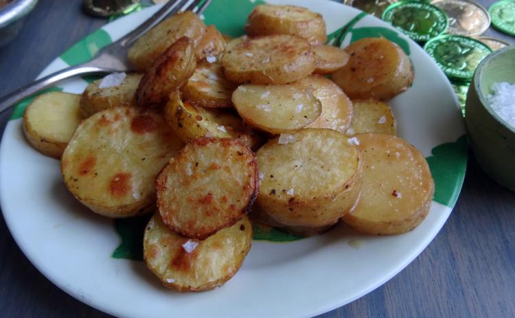 ARECENTTREND for preparing“melting potatoes”uses the same technique I use for roasting them at a high temperature to crisp the outside of the potatoes while building steam on the inside, creating a soft, fluffy interior. | ANGELINA LaRUE PHOTO