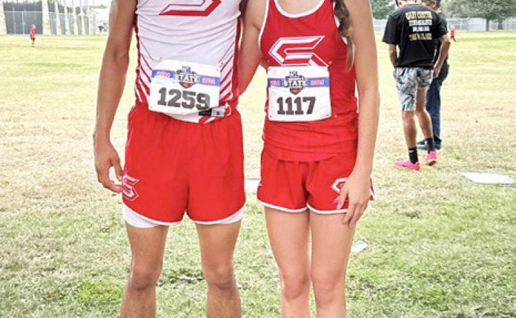 Runners Melody Rampley (right, 18th place) and Hagen Lopez (left, 69th place) both competed in the Texas 1A State Cross Country Meet in Round Rock last Saturday. | KODIE FAIRCHILD