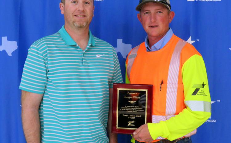 EMPLOYEE OFTHEYEAR Reagan Elliott, equipment operator for TxDOT’s Motley County maintenance office, was the recipient of the Terry L. Keener award, which goes to employees in support and field services. | COURTESY PHOTO