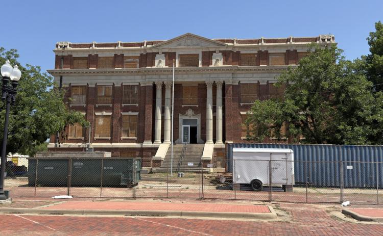 COURTHOUSE COMPLETION CLOSE Work on the historic Hall County courthouse in downtown Memphis is closing in, said County Judge Ray Powell, with completion expected this December. The 22,123–square-foot courthouse, built in 1924, is a Classical Revival design with four levels, featuring red brick with cream-colored cast stone trim, elaborate entry pavilions, tall composite columns, and decorative festoons. | CAPROCK COURIER
