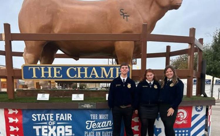 Teg Gleghorn, Kenzi Koepke and Karis McIntosh represented Motley County FFA well last week at the State Fair of Texas Public Speaking Contest, with more than 300 participating in the contest statewide. | COURTESY PHOTO