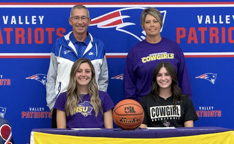 VALLEY LETTERS OF INTENT Congratulations go to Valley’s Reese Cruse and Anna Ferrel as they signed letters of intent to play basketball at Hardin-Simmons University this fall, withValley coaches Greg Ramsey and Amy Bowles looking on. | COURTESY PHOTO