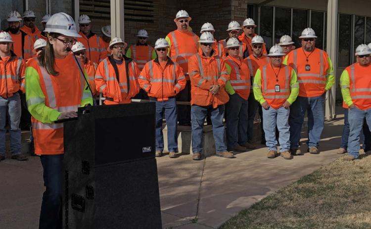NEW DISTRICT ENGINEER IN 2026 Kylan Francis (left, at lectern) addressed the crowd at the End the Streak Campaign announcement in November 2018, at a staff gathering at theTexas Department of Transportation (TxDOT) Lubbock District Office. | COURTESY PHOTO