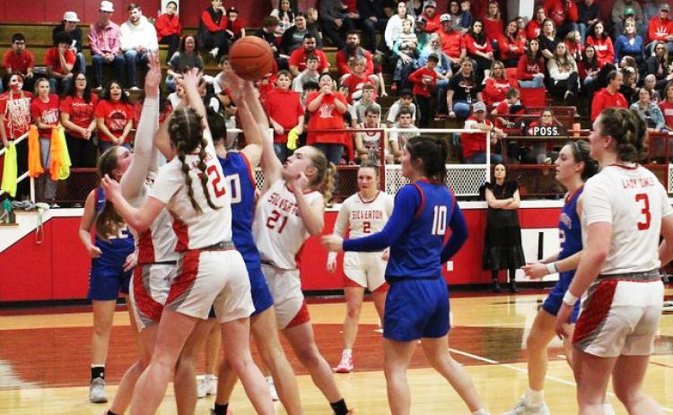 LADY OWLS FALL The Silverton Lady Owls took a tough loss at home to theValley Lady Patriots 48-29 lastTuesday night at home in a battle for the district title. The Lady Patriots, ranked #1 in the state, came out on top.The Silverton girls, with a 6-2 district record, will be the runner-up for 2-1A and will also go to tthe playoffs. | SHADI BUCHANAN PHOTO