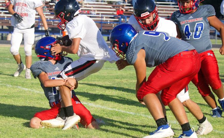 MOTLEY SCRIMMAGE The Motley County Matadors took on the Knox City Greyhounds last week in a scrimmage and this week they’ll host the Claude Mustangs in a scrimmage. | SHERI BATY PHOTO