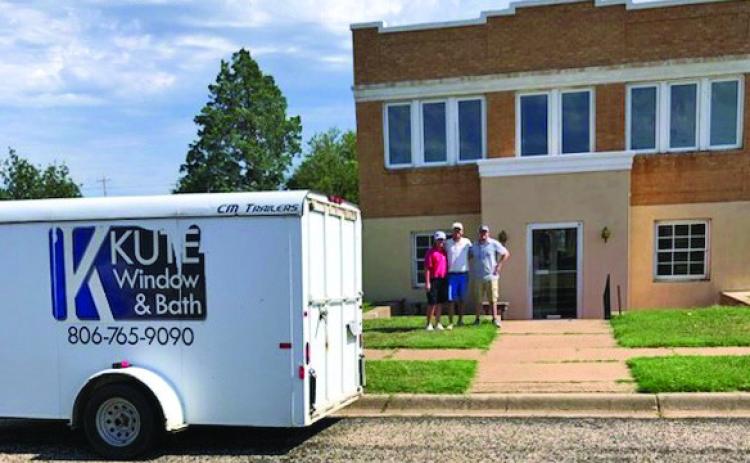 MUSEUM SPIFF-UP The Kute Windows crew—Keithan, Tim and Brandon—paused last week at the Motley County Museum while installing new windows provided by the Thomas Kinder and Martha W. Farris Charitable Foundation. | COURTESY PHOTO