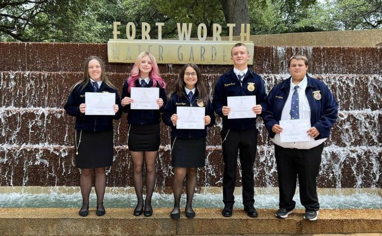 Logan House, Hazel Lloyd, DesireeReyes,CarsonTucker,andJohnPiggreceivedtheirLonestar Degrees while attending the 97th Annual State FFA Convention. | COURTESY PHOTO