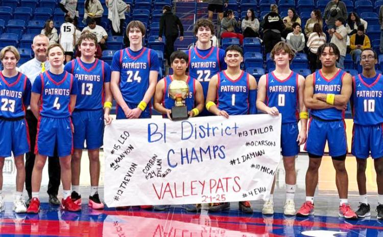 PATRIOTS SECURE BI-DISTRICT TITLE in Monday night’s 64-39 shut-out of the O’Donnell Eagles at Lubbock Christian University. | COURTESY PHOTO
