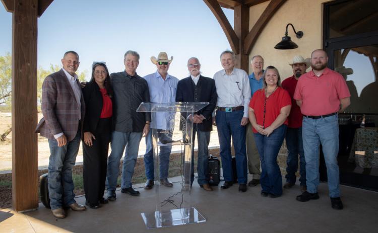 3RIVERSRANCH TTU Systemleadershipandstaffandmembersof the 3 Rivers Foundation for the Arts and Sciences gathered recently at the 3 Rivers Ranch Community Luncheon. From left: Patrick Kramer, Ginger Kerrick Davis, Tedd L. Mitchell, Clay Cash, Don Malone, Ken Fergeson, Bob England, Cady Alvarado, JL Alvarado and Jerry Gardner. | COURTESY PHOTO