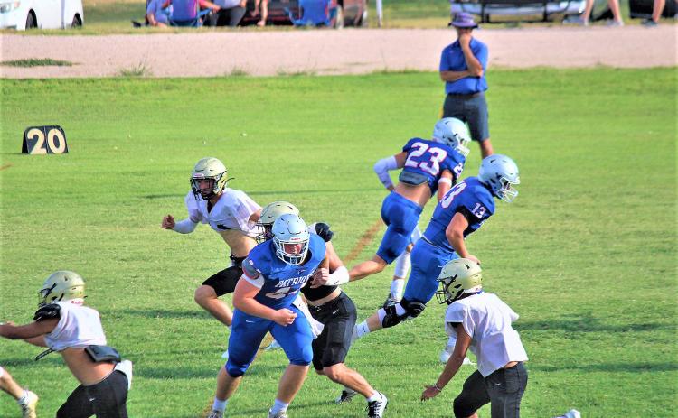 VALLEY FOOTBALL Last week the Valley Patriots hosted the Jayton Jaybirds in a scrimmage. This week the Patriots head to Jayton to compete in the 19th Annual Gridiron Classic, a showcase of six-man football. The Patriots will face Garden City Friday at 6 p.m. at Jaybird Stadium. | COURTESY PHOTO
