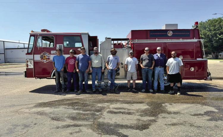 Silverton’s volunteer fire department hosted DC fire training last week. Participating, from left, were Corbin Wadlow, Jason Fletcher, Zane Peterson, Robert Herzberg, Rob (Kid) Kellick (Turkey VFD), Dylan Smith (DC Fire Training), Ryan Martin (TurkeyVFD), Kaison Hubbard, Jodee Robison andWeston Howell. | COURTESY PHOTO