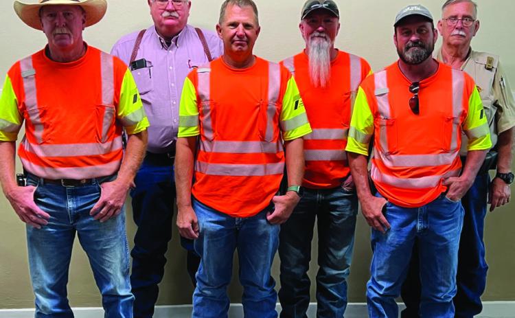 BRISCOE COMMENDATION On August 7, the Briscoe County commissioners court recognized, from left, Wendell Reed, Sheriff Garrett Davis, Randy Pointer, Supervisor Jeff Smith, Cory Pointer and Chief Deputy Chris Spence for actions and response above and beyond their expected duties, in response to a recent highway accident in Silverton. | COURTESY PHOTO