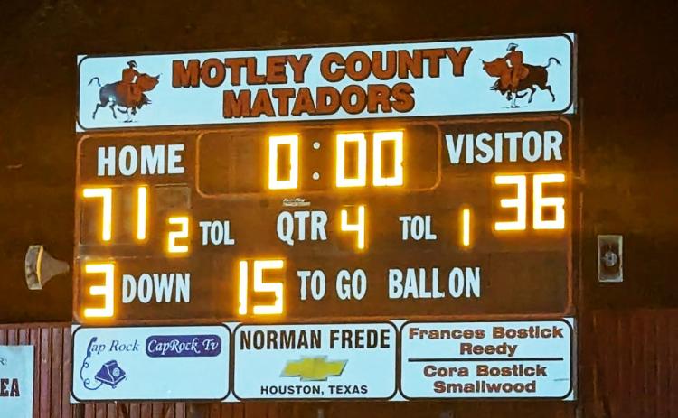 MATADORS WIN The Motley County Matadors opened their football season at home with a 71-36 victory over the Claude Mustangs. | COURTESY PHOTO