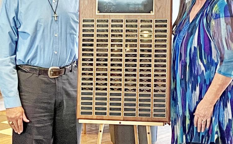 REGIONAL JOURNALISM HONORS The late Joe and Jo Ann Harrison, owners and publishers of The Texas Spur newspaper from 1958 to 1996, were indicuted Saturday into the Panhandle Press Association Hall of Fame. Son Chuck Harrison (left) and his wife, Nancy of Matador, accepted the honor. | CAPROCK COURIER