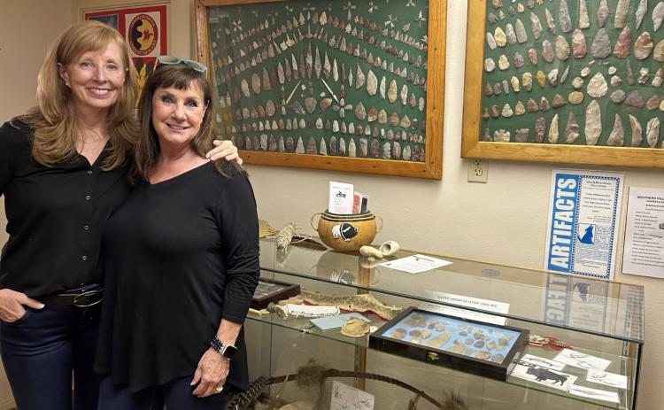 Lisa Ruderman of Maryland and Rhonda Spray of Austin represented the Spray family Oct. 19 at the installation of lithic artifacts at the Motley County Museum. | COURTESY PHOTO