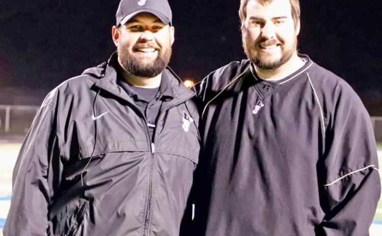 SIBLING SWEEPSTAKES Brothers and fellow coaches Josh Stanaland (left) and John Stanaland (right) will face off Friday night in Jayton as the Jaybirds host the Valley Patriots in a varsity football game. | AMANDA MCGEE PHOTO