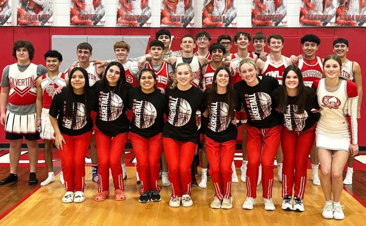 PLAYOFF SENDOFF Members of the Silverton boys basketball team joined in a cheer skit to wish the Silverton Lady Owls good luck in their playoff game Monday night. | COURTESY PHOTO